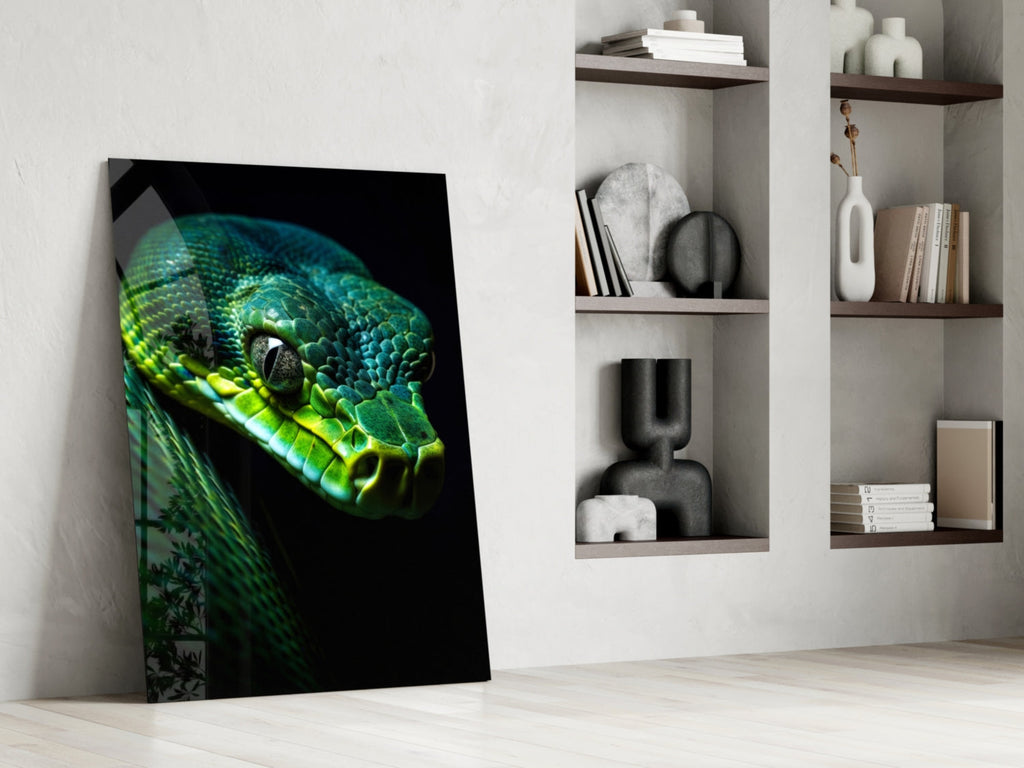 Emerald Green Viper Glass Wall Art || Designer Collection