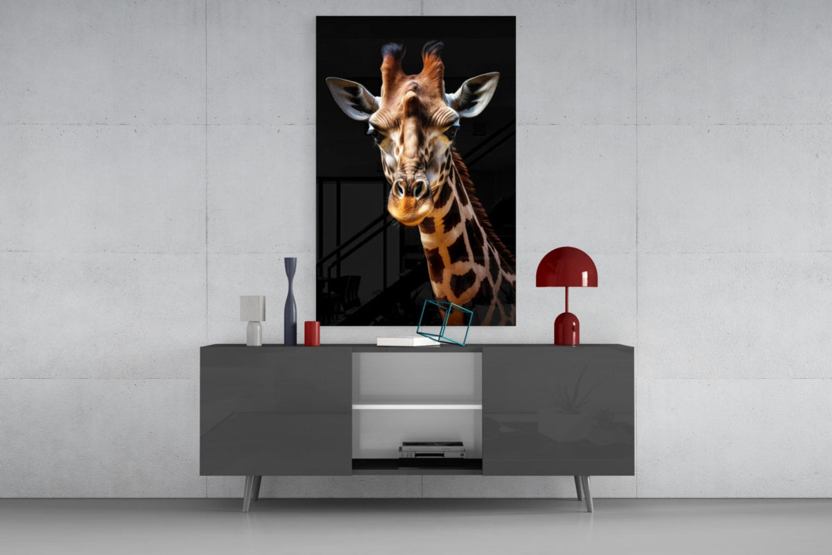 The Gentle Look of a Giraffe Glass Wall Art || Designer Collection