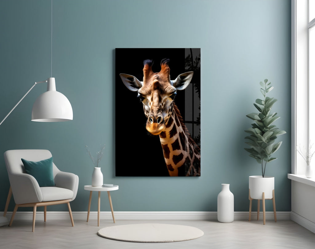 The Gentle Look of a Giraffe Glass Wall Art || Designer Collection