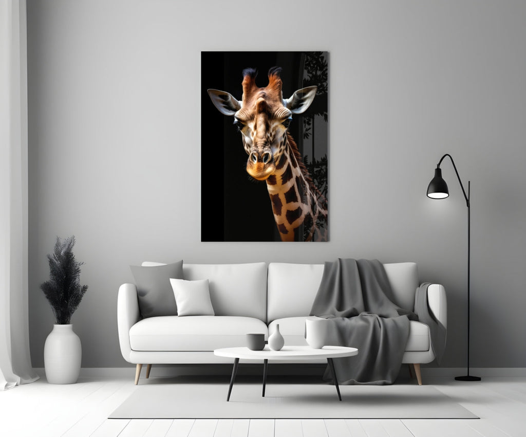 The Gentle Look of a Giraffe Glass Wall Art || Designer Collection