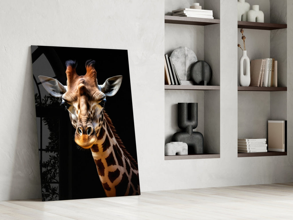 The Gentle Look of a Giraffe Glass Wall Art || Designer Collection
