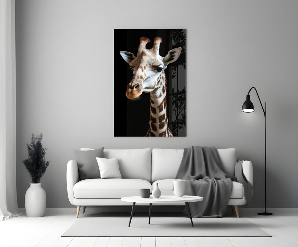 Light Colored Giraffe Portrait Glass Wall Art || Designer Collection