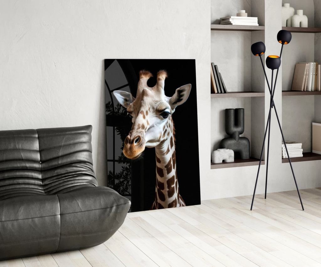Light Colored Giraffe Portrait Glass Wall Art || Designer Collection