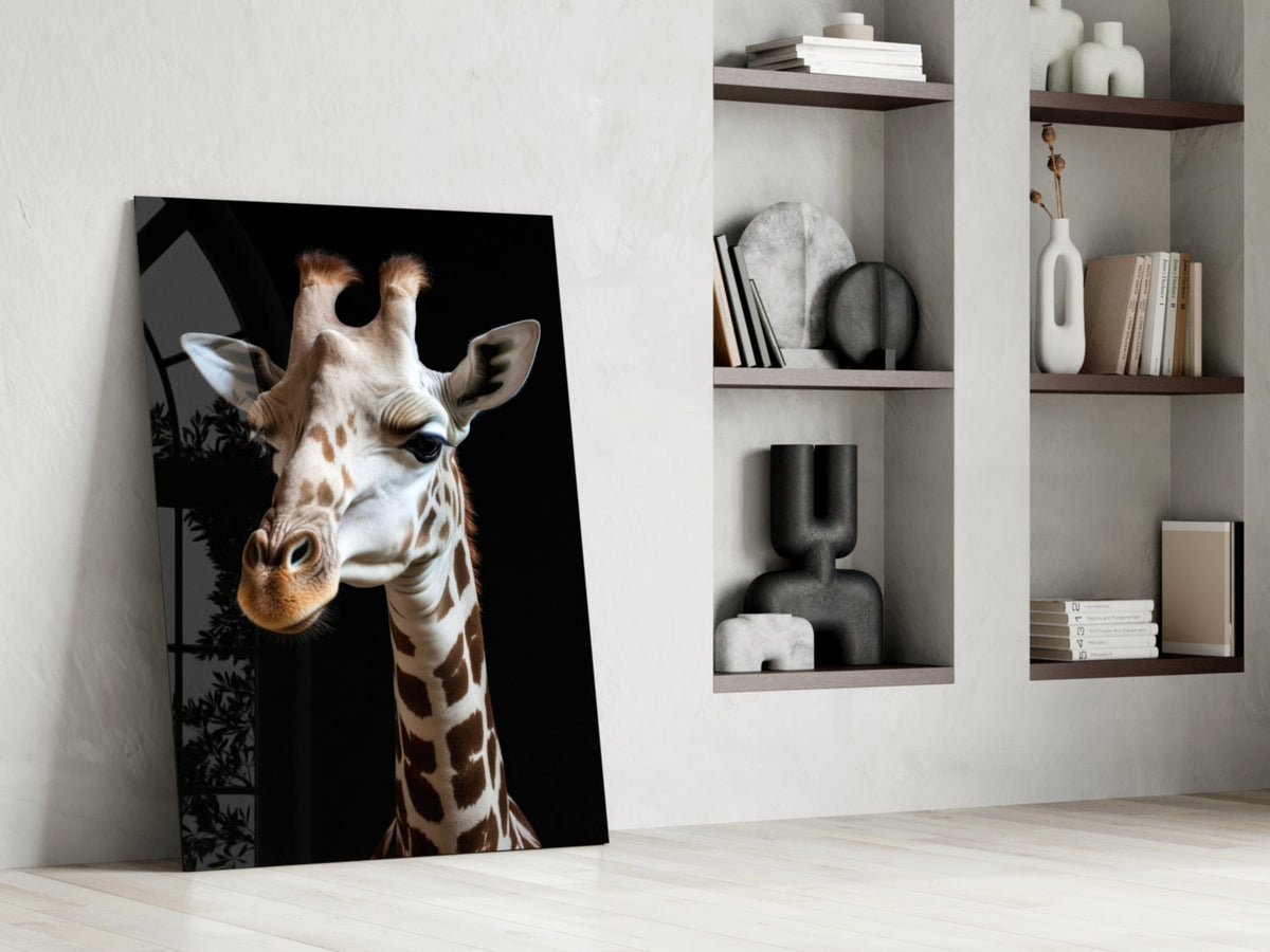 Light Colored Giraffe Portrait Glass Wall Art || Designer Collection