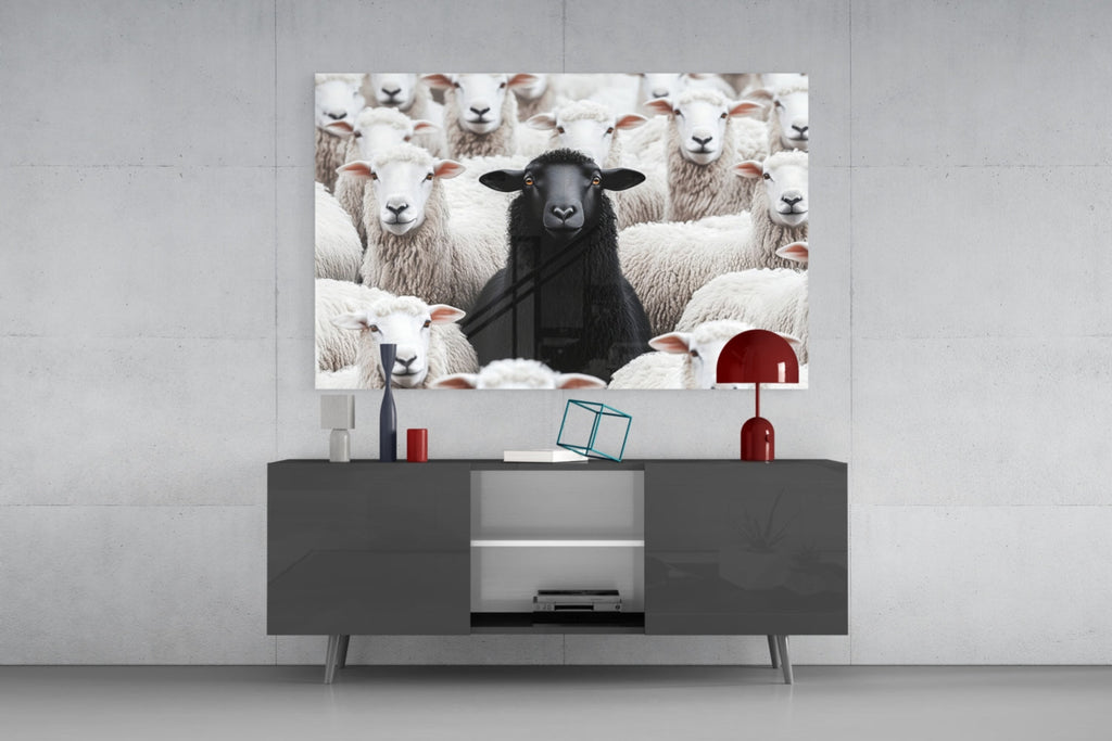 The Difference of the Black Lamb Flock Glass Wall Art || Designer Collection
