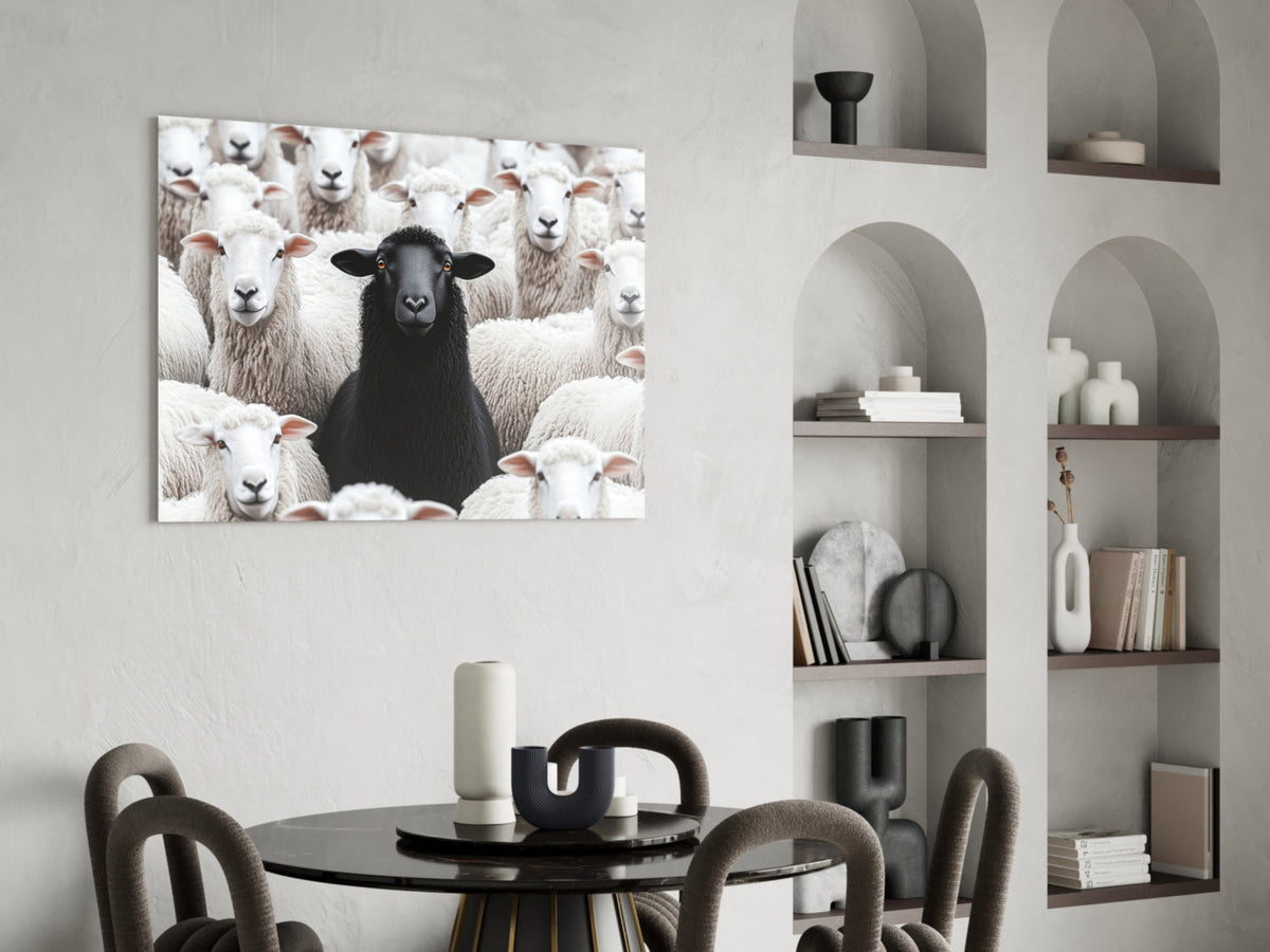The Difference of the Black Lamb Flock Glass Wall Art || Designer Collection
