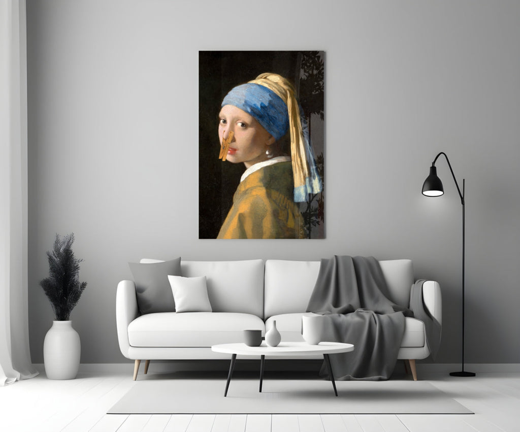 Girl Stuck on Clothespin Glass Wall Art || Designer Collection