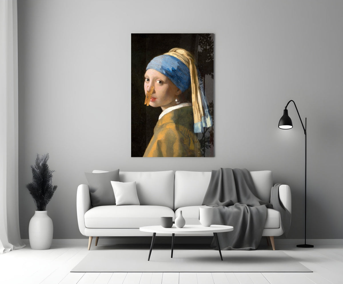 Girl Stuck on Clothespin Glass Wall Art || Designer Collection