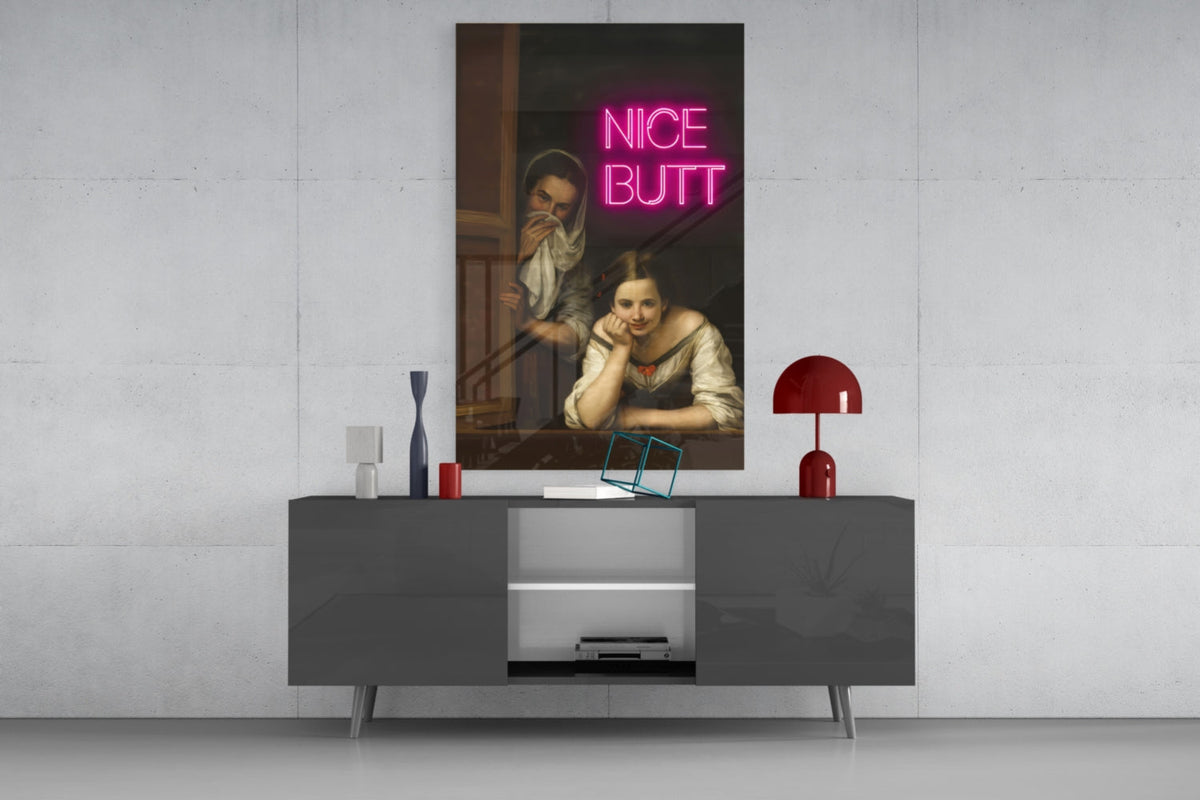 Neon Girl Funny Window Glass Wall Art || Designer Collection