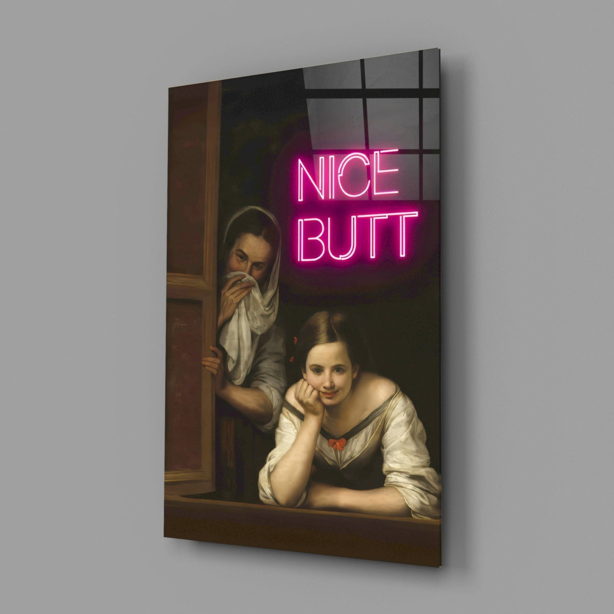 Neon Girl Funny Window Glass Wall Art || Designer Collection