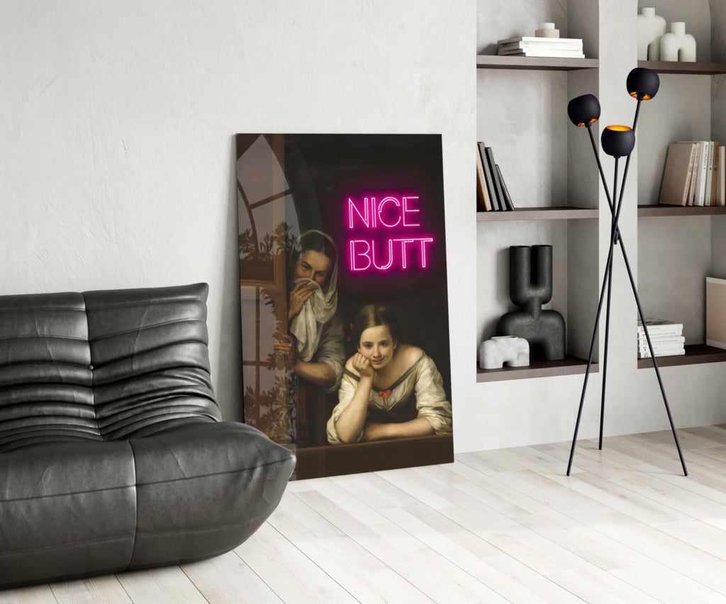 Neon Girl Funny Window Glass Wall Art || Designer Collection