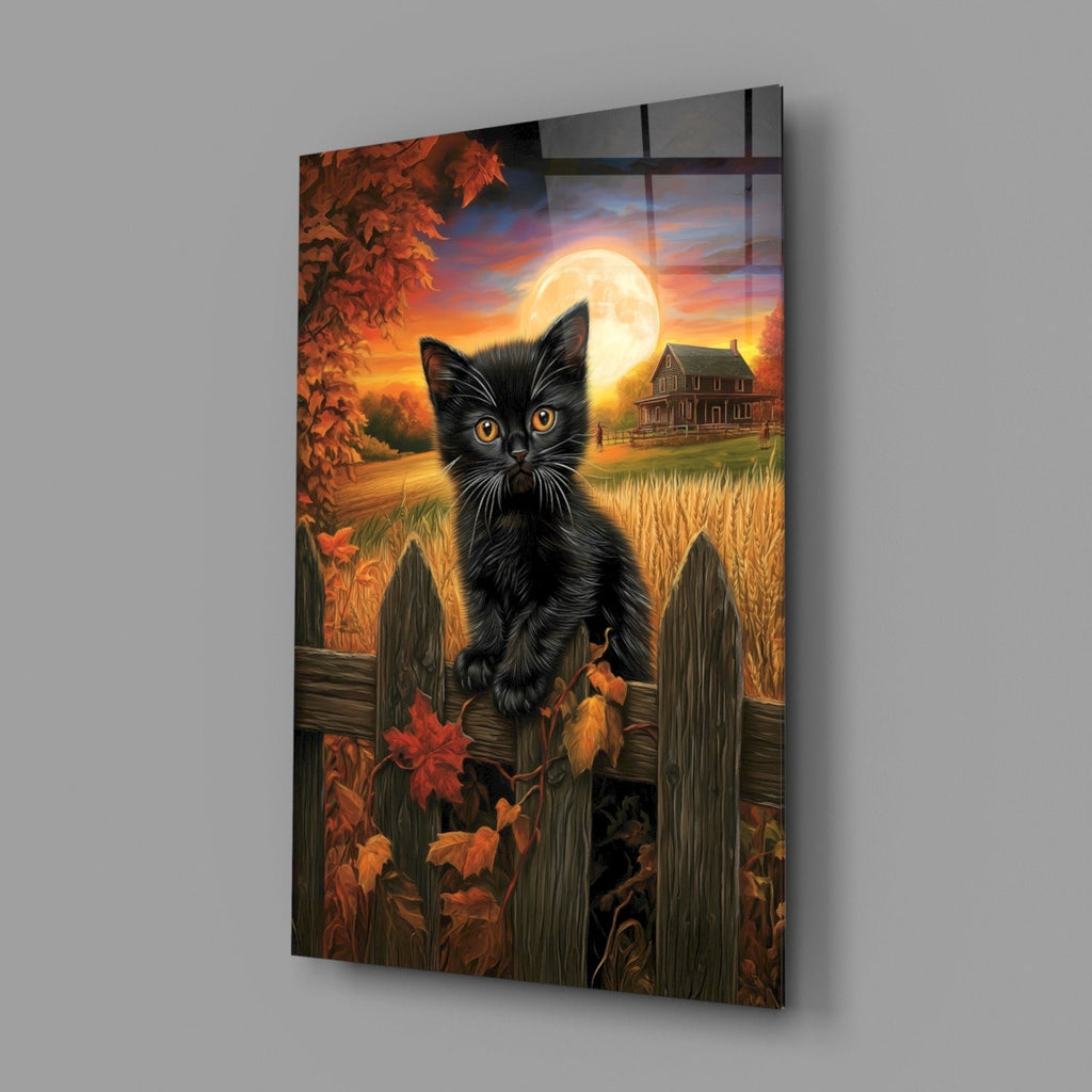 Autumn Cat Glass Wall Art || Designer Collection