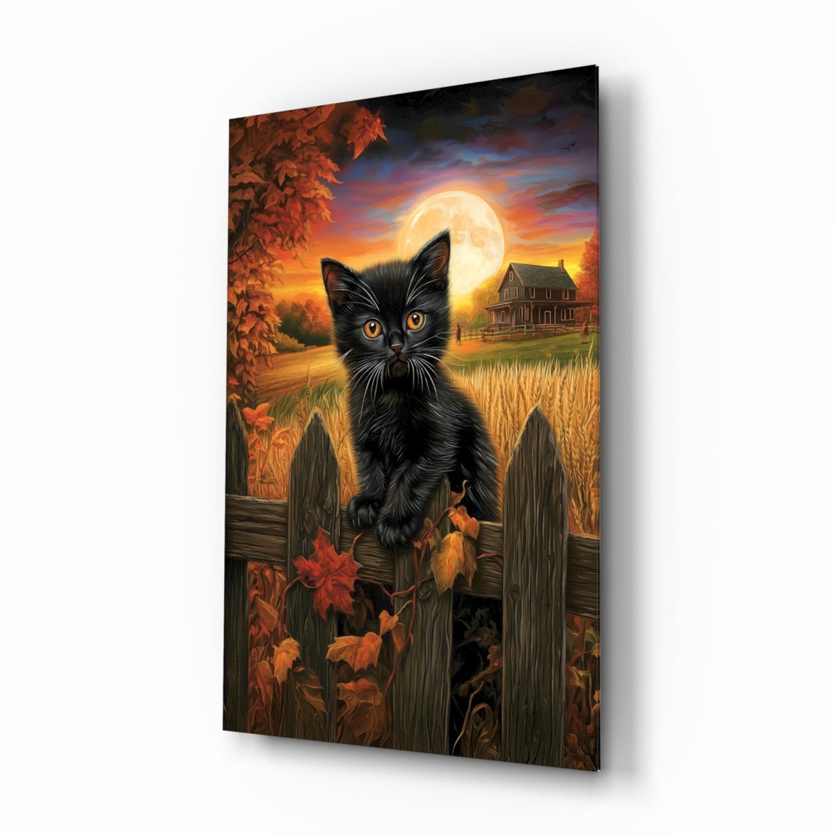 Autumn Cat Glass Wall Art || Designer Collection