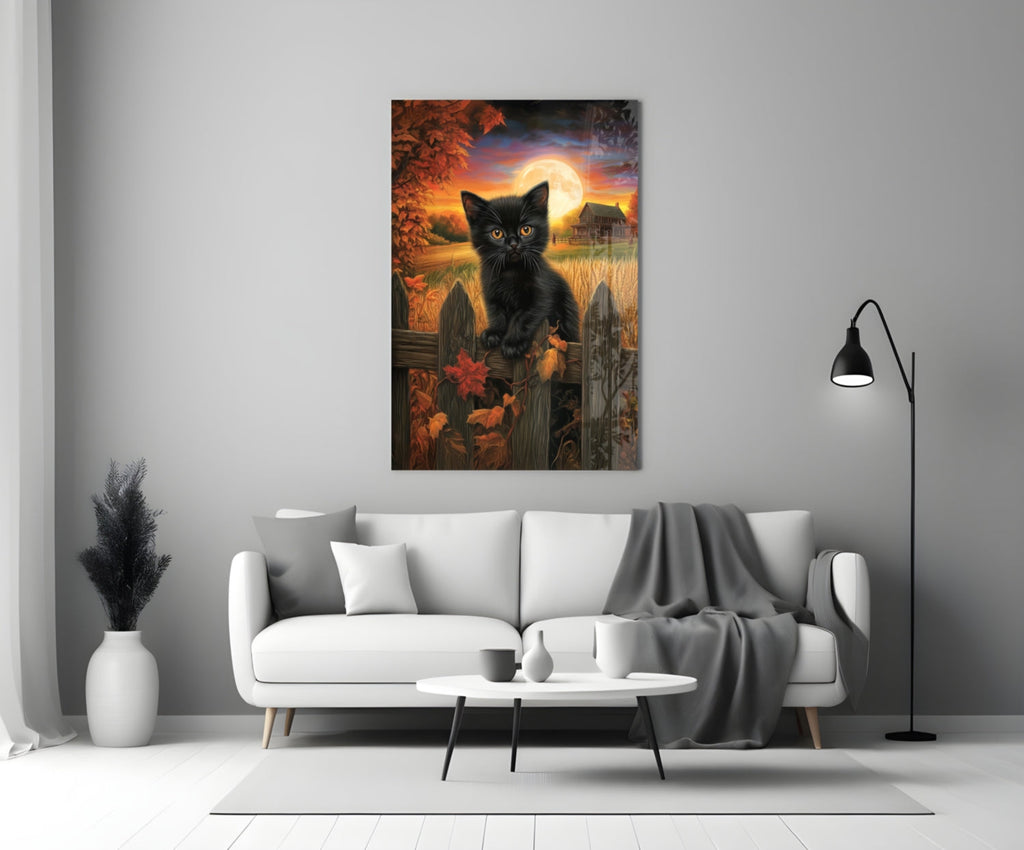 Autumn Cat Glass Wall Art || Designer Collection