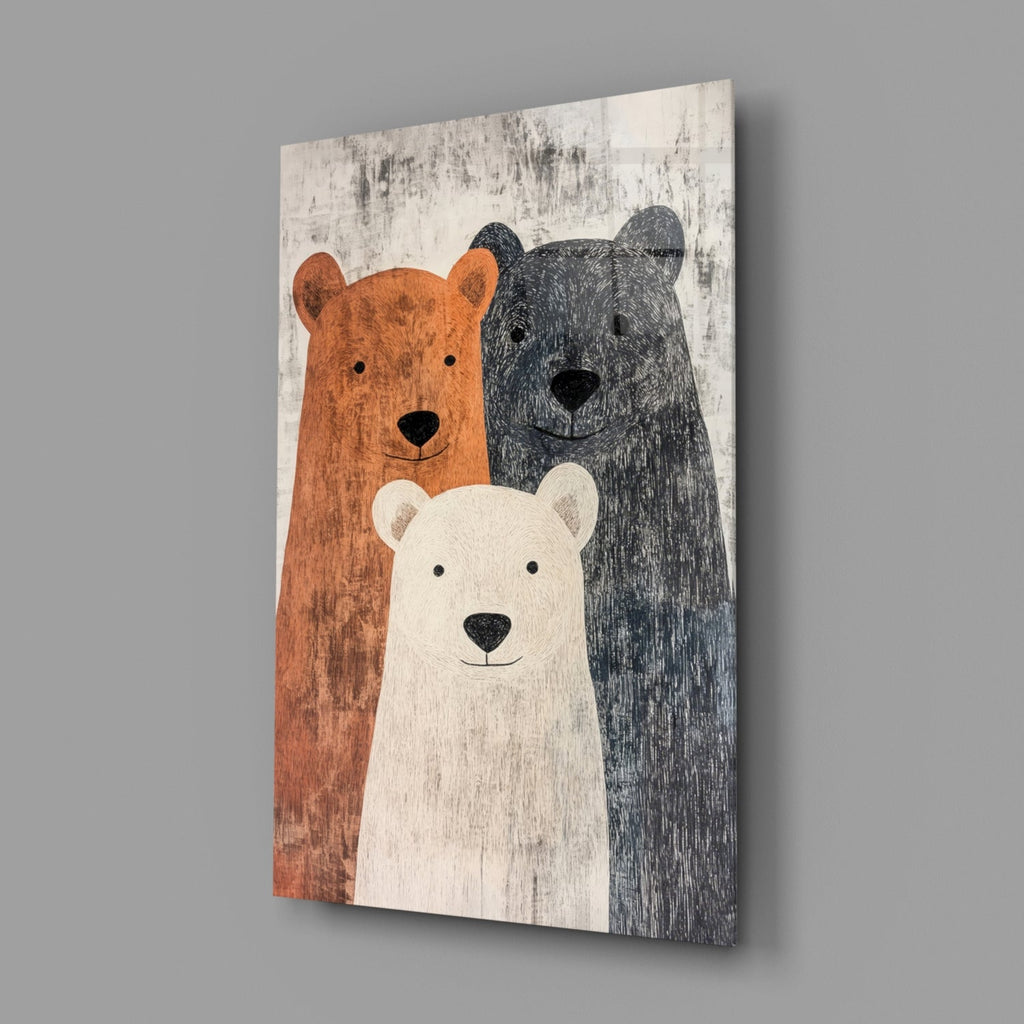 Bear Family Glass Wall Art || Designer Collection