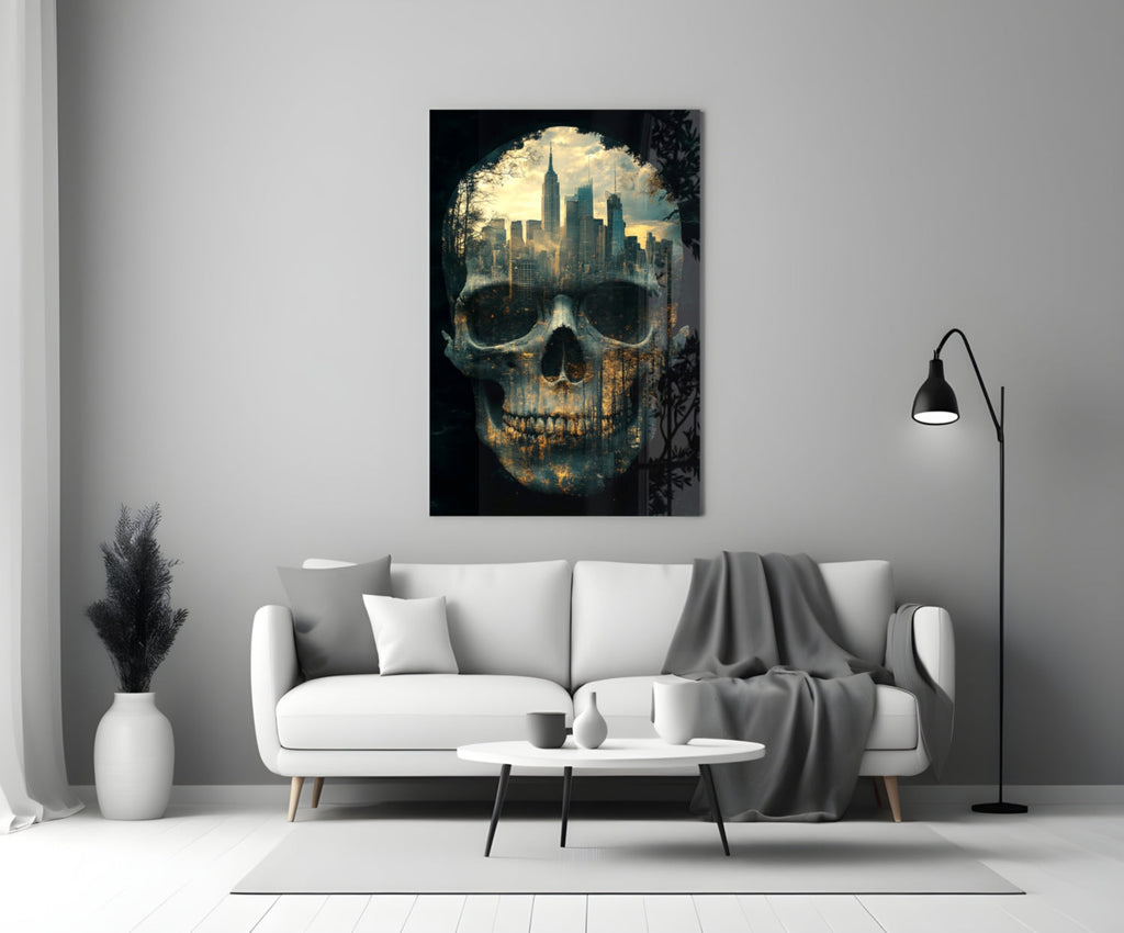 City Skull Glass Wall Art || Designer Collection