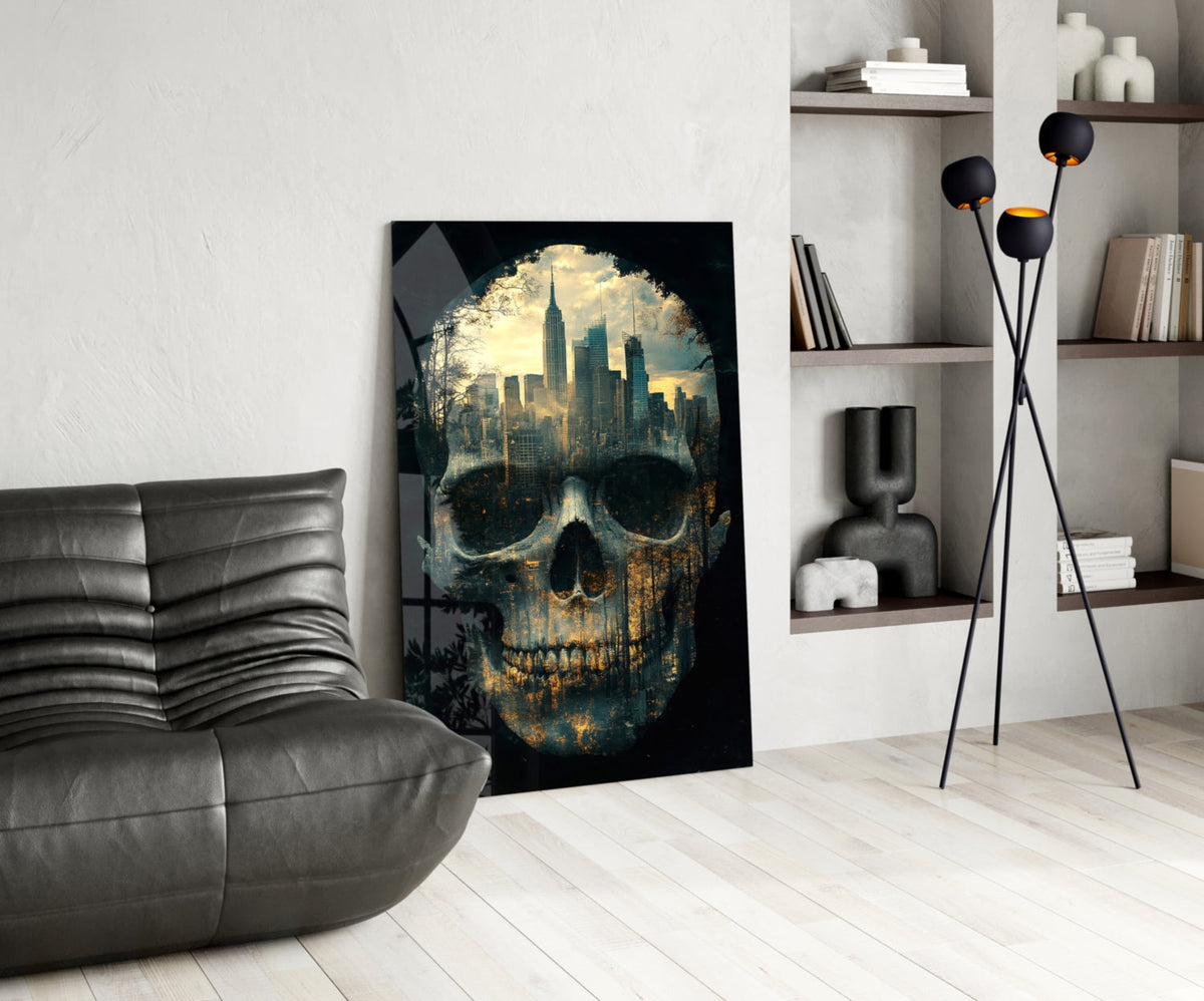 City Skull Glass Wall Art || Designer Collection