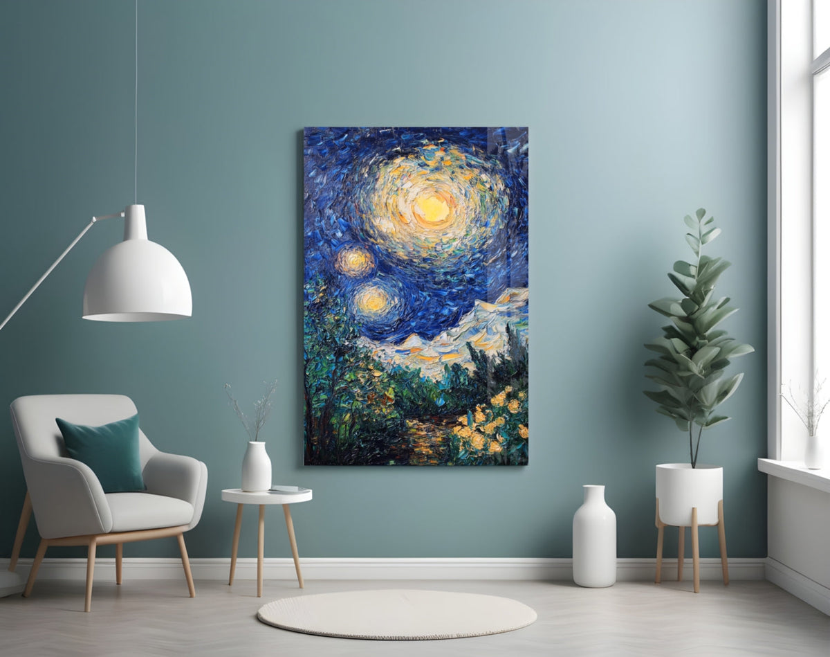 Starry Night Review Glass Wall Art || Designer Collection