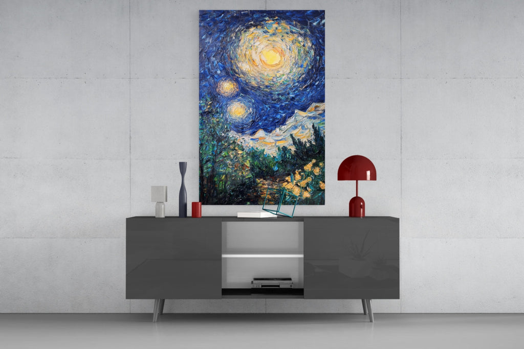Starry Night Review Glass Wall Art || Designer Collection