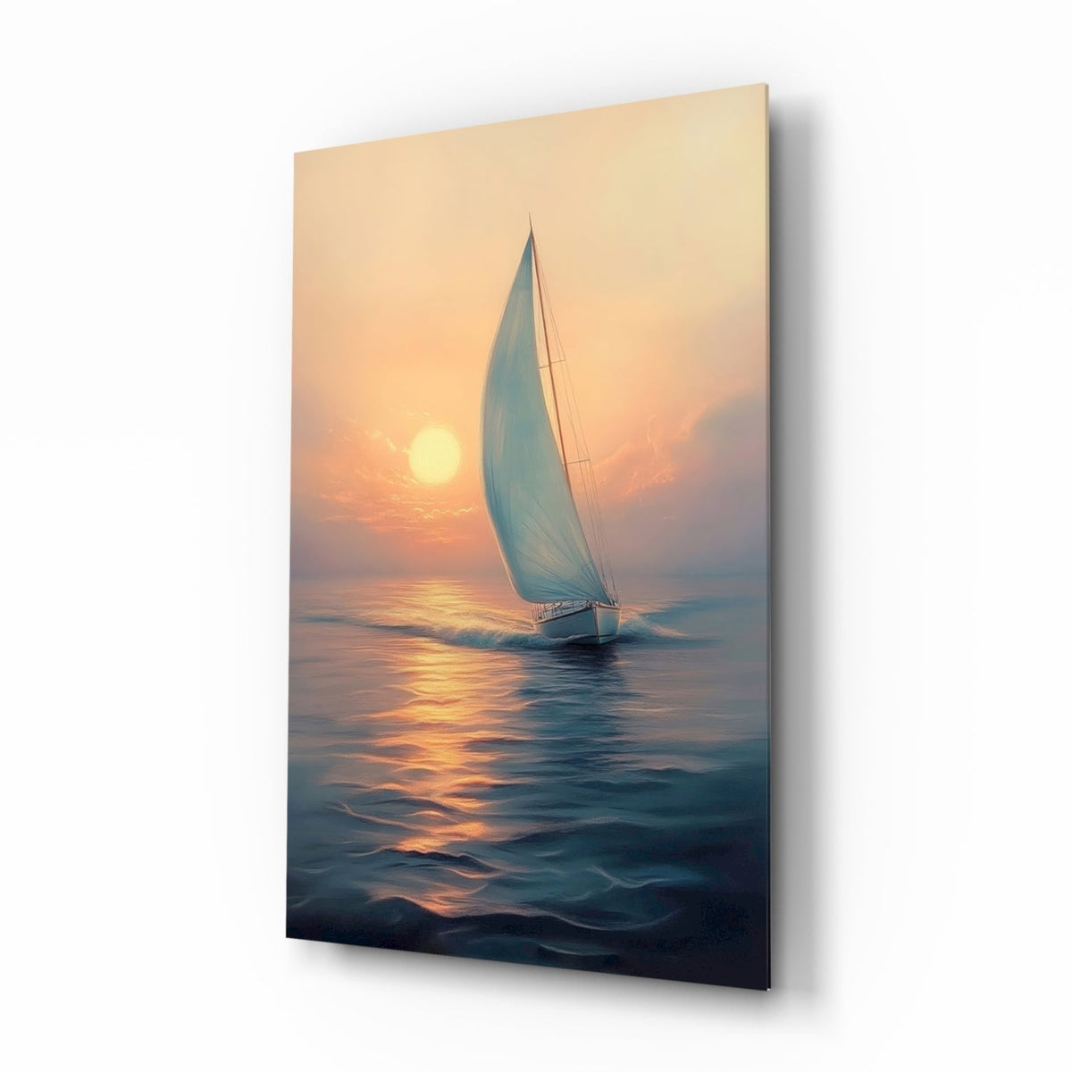 Sunset Sailboat Glass Wall Art || Designer Collection