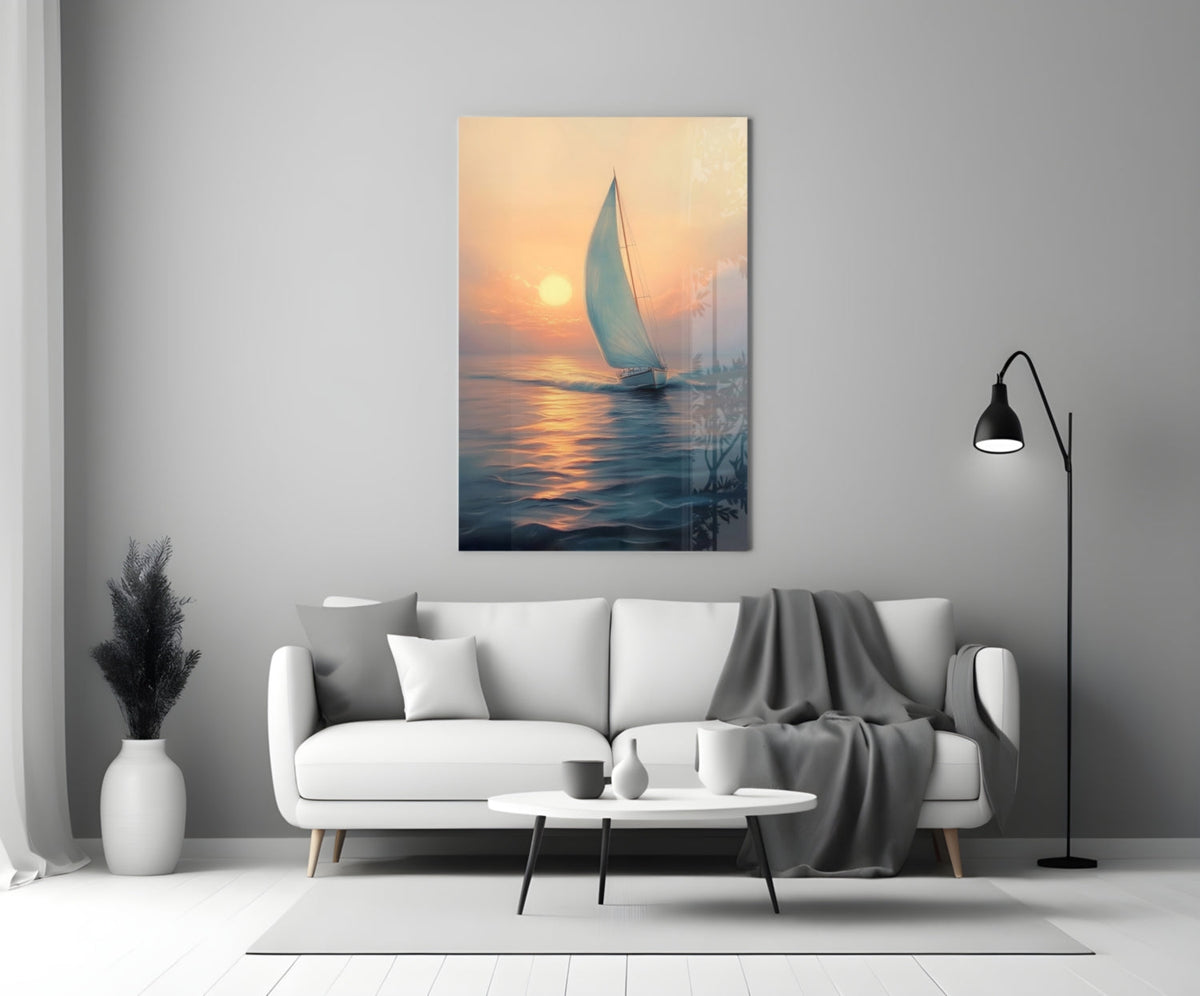 Sunset Sailboat Glass Wall Art || Designer Collection
