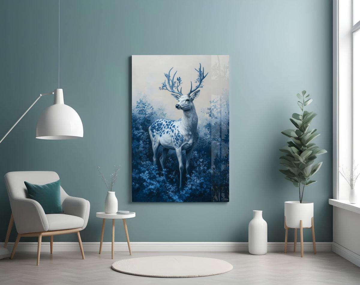 Blue Deer Glass Wall Art || Designer Collection
