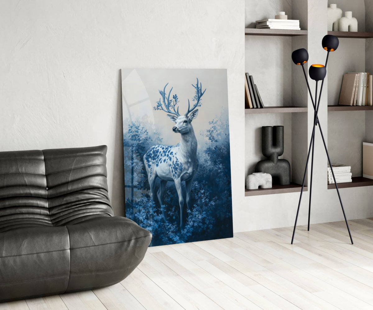 Blue Deer Glass Wall Art || Designer Collection