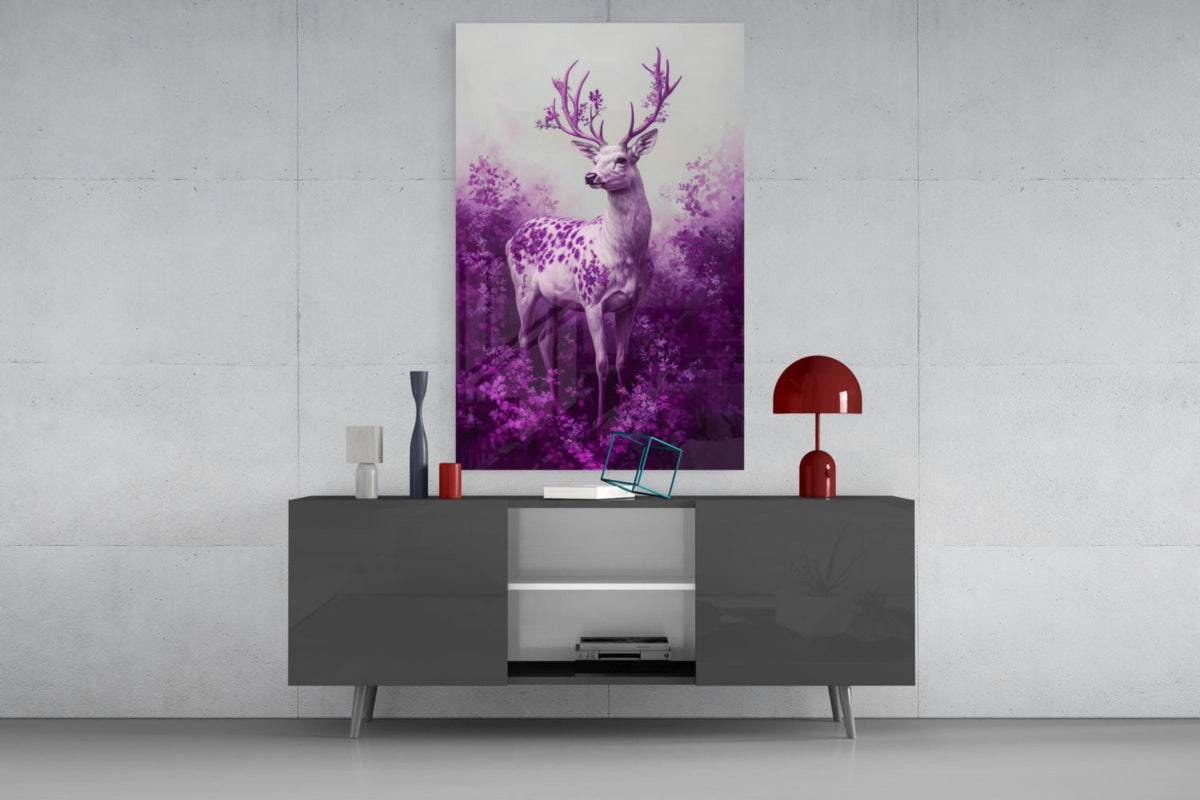 Purple Deer Glass Wall Art || Designer Collection