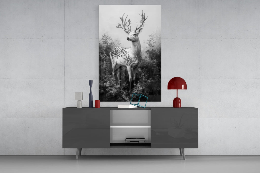Monochrome Deer Glass Wall Art || Designer Collection