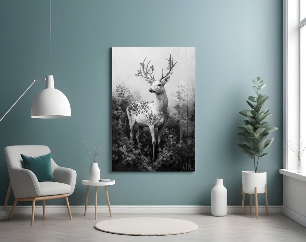 Monochrome Deer Glass Wall Art || Designer Collection