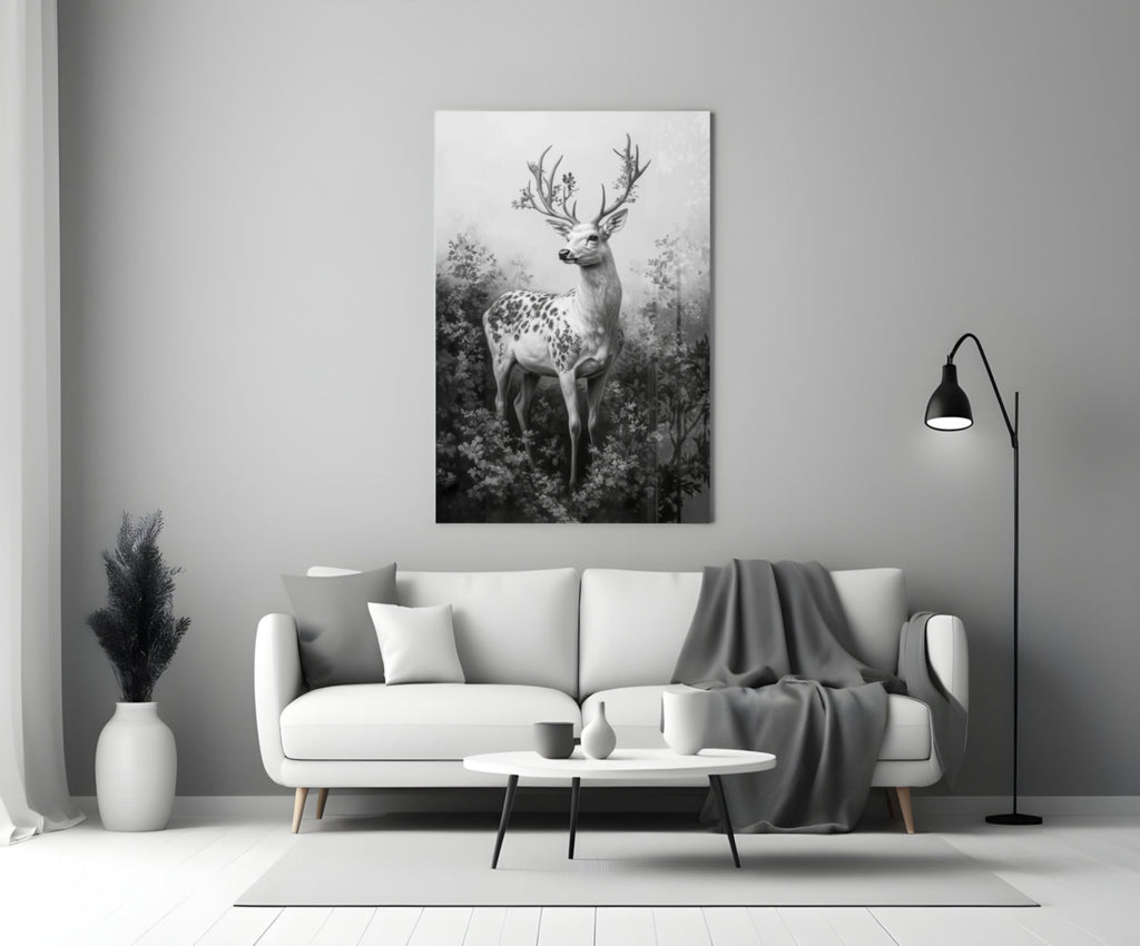 Monochrome Deer Glass Wall Art || Designer Collection