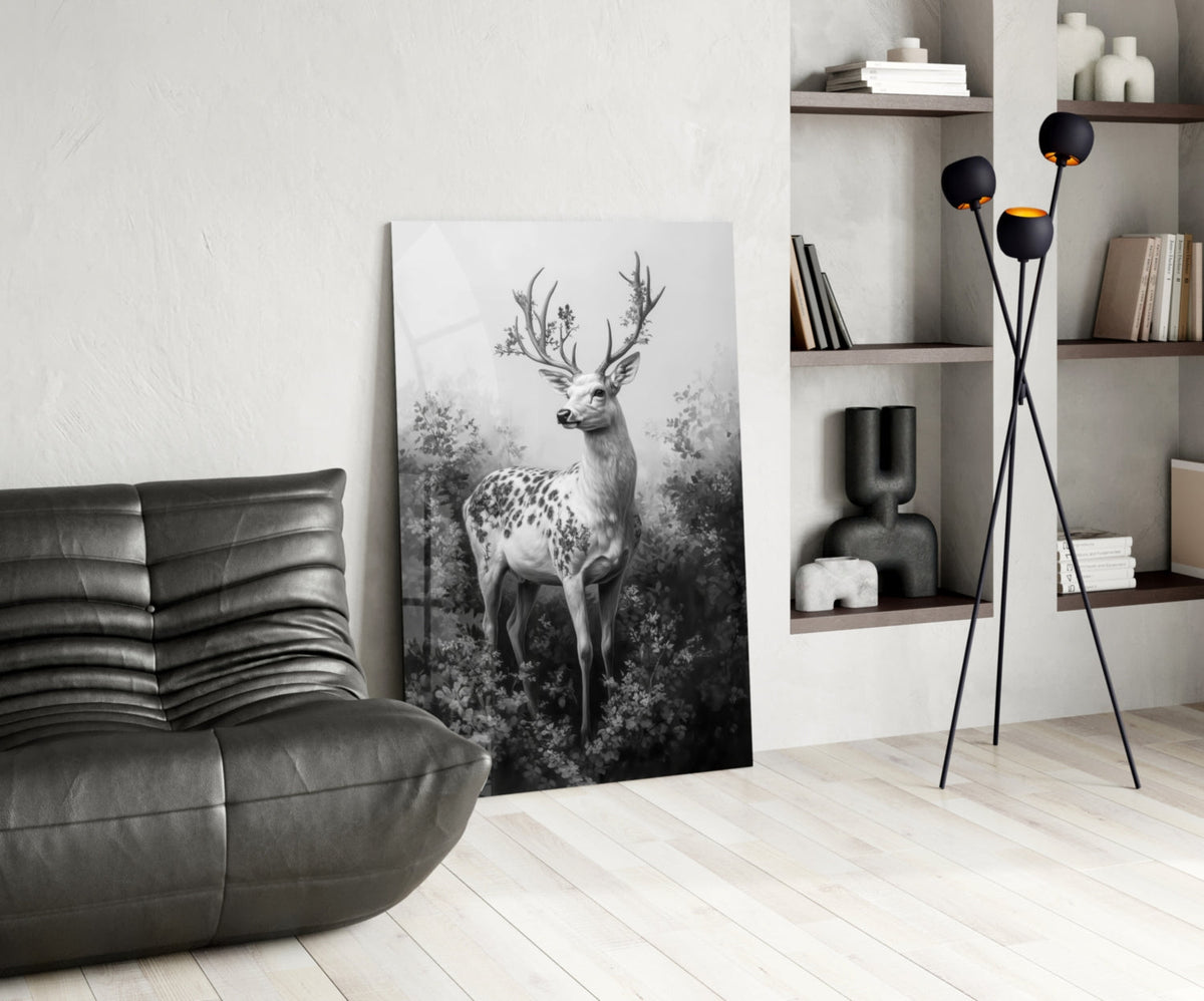 Monochrome Deer Glass Wall Art || Designer Collection