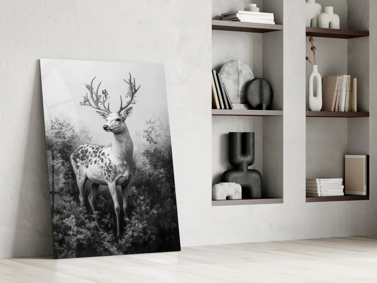 Monochrome Deer Glass Wall Art || Designer Collection