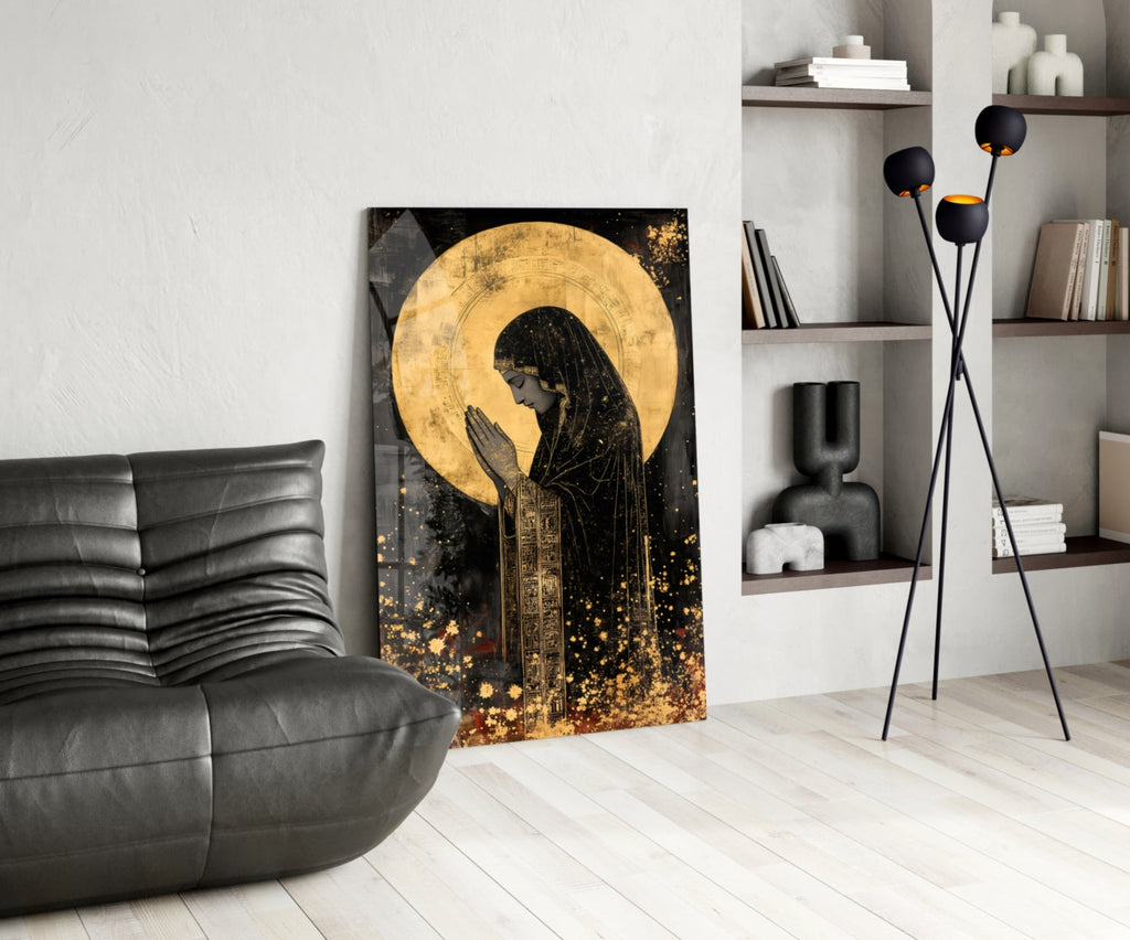 Golden Prayers of Mary Glass Wall Art || Designer Collection