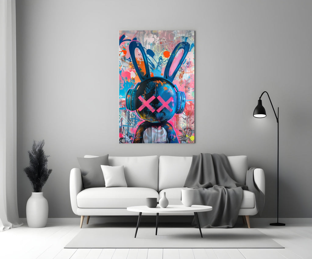 Graffiti Rabbit Glass Wall Art || Designer Collection