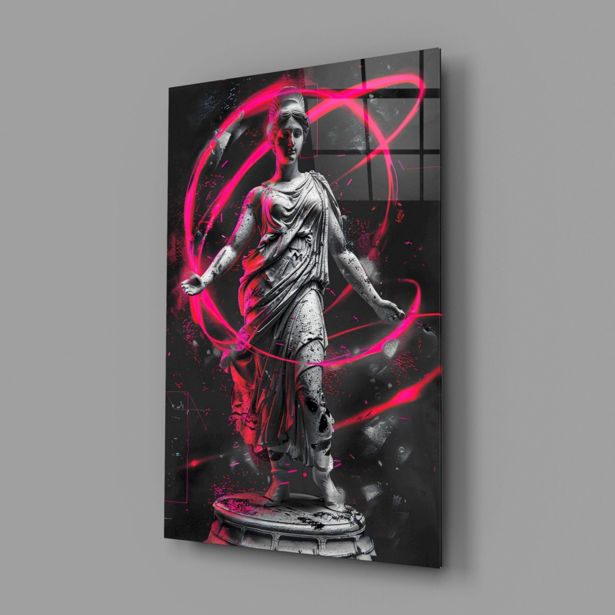 Stone Goddess Hot Pink Neon Orbit Glass Wall Art