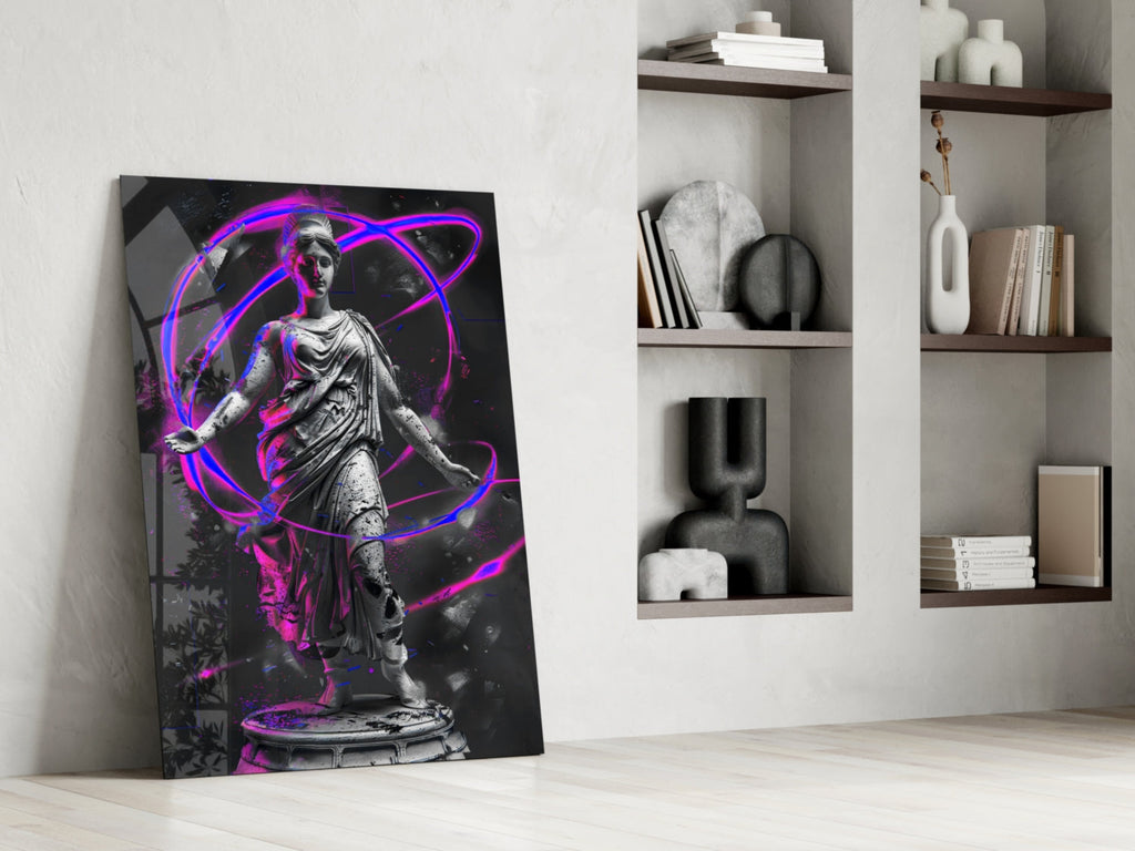Stone Goddess Violet Neon Orbit Glass Wall Art