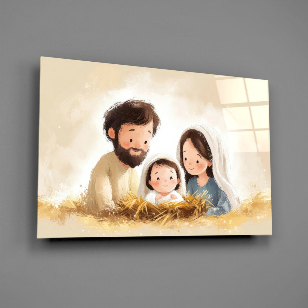 Little Holy Family Glass Wall Art || Designer Collection
