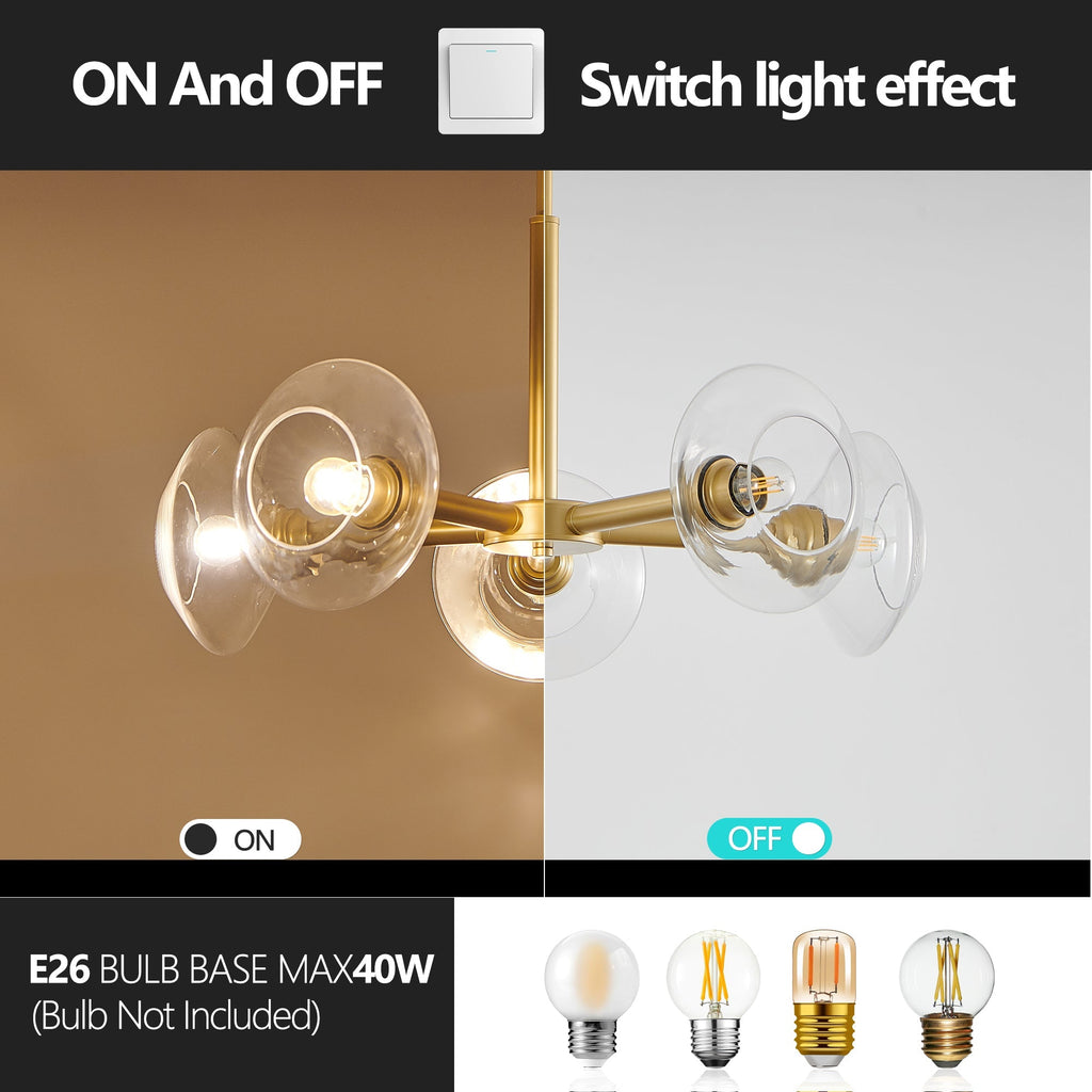 26" Modern Gold 5-Light Sputnik Chandelier with Clear Glass Shades