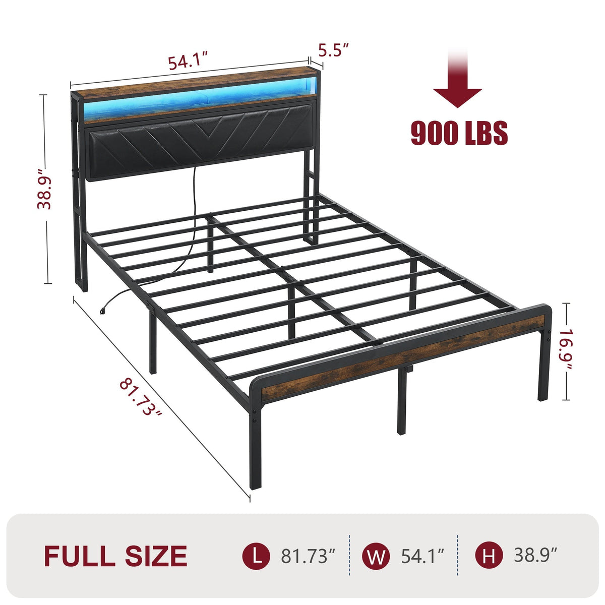 Full Size Metal Platform Bed Frame with Adjustable Upholstered Headboard
