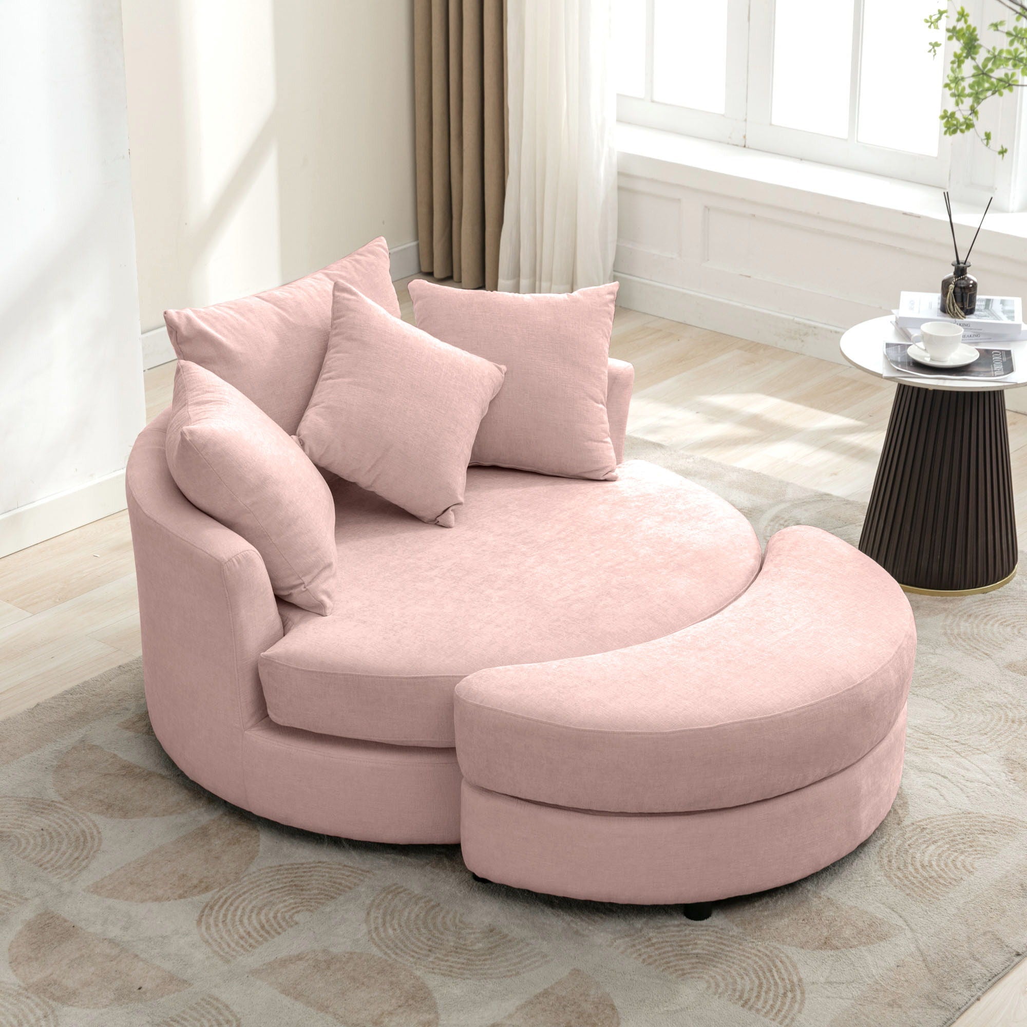 360° Swivel Accent Barrel Chair With Storage Ottoman & 4 Pillows, Modern Leisure Chair Round Accent For Living Room
