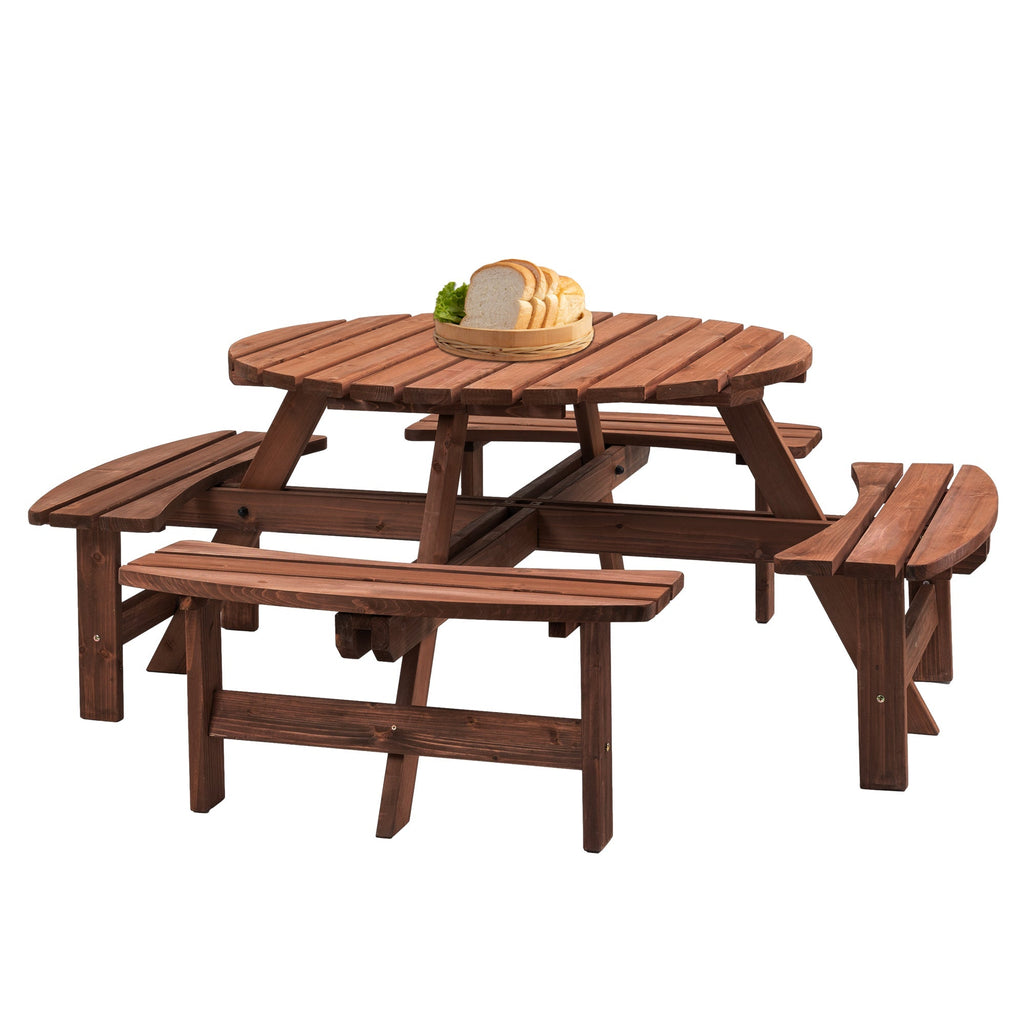 8 Person Wooden Picnic Table Outdoor Camping Dining Table with Seat