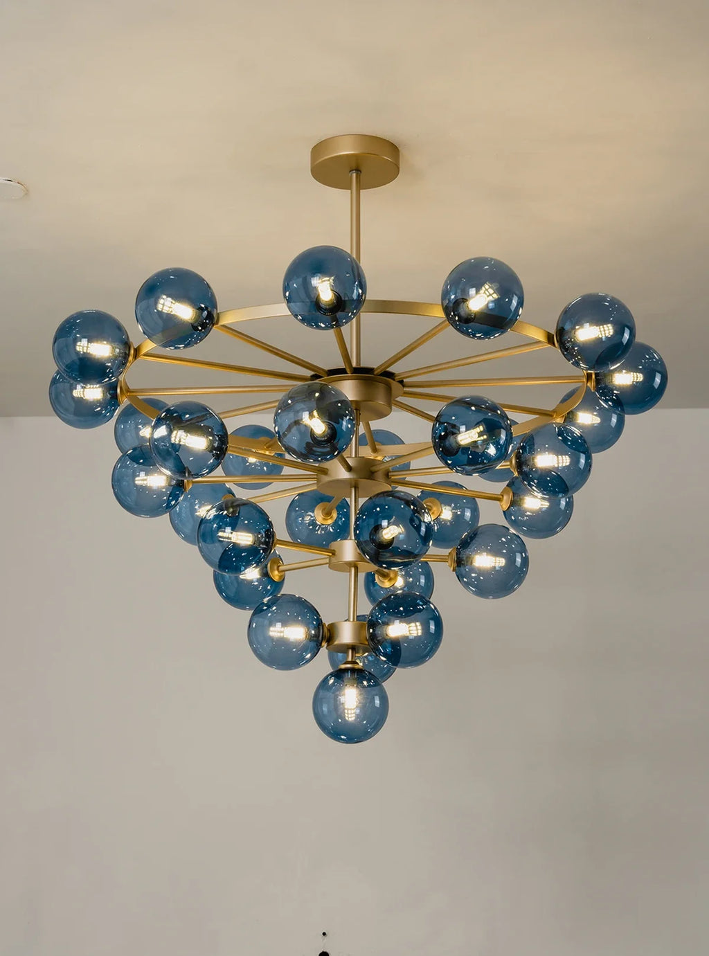 Blue Glass Bubble Globe Tiered Chandelier