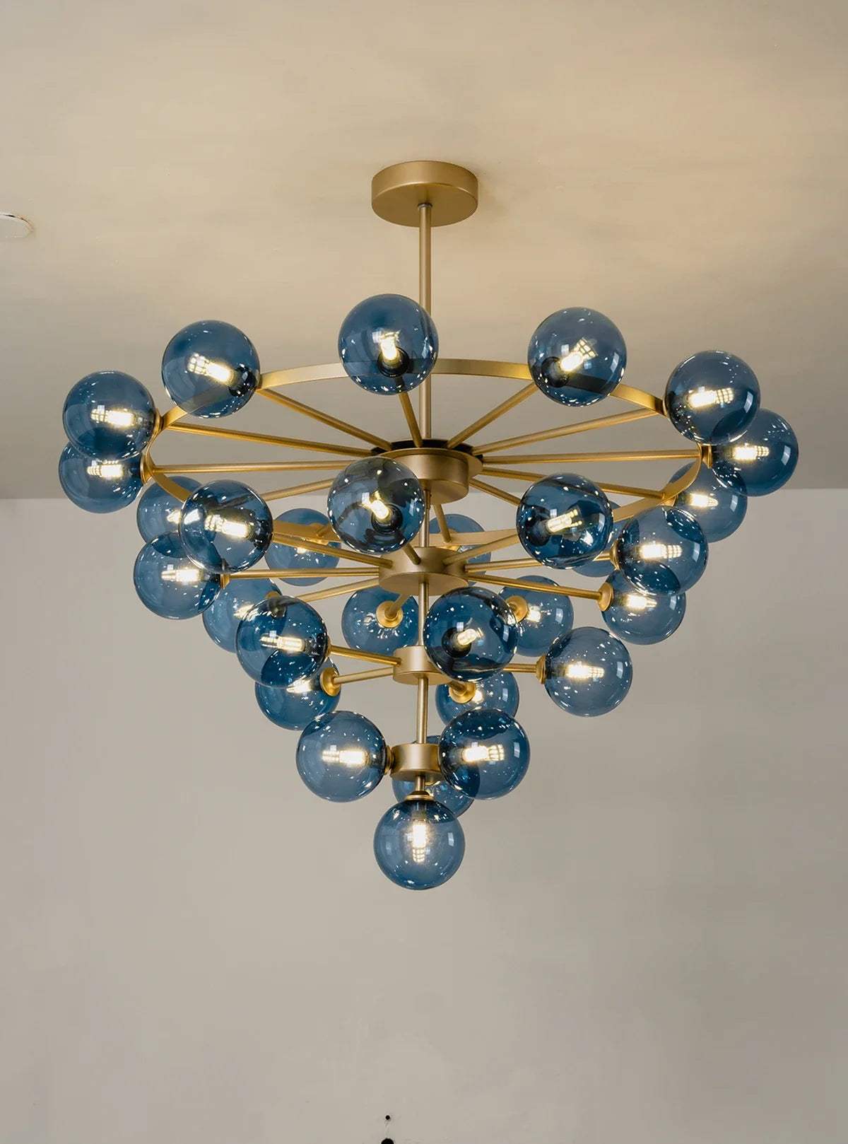 Blue Glass Bubble Globe Tiered Chandelier