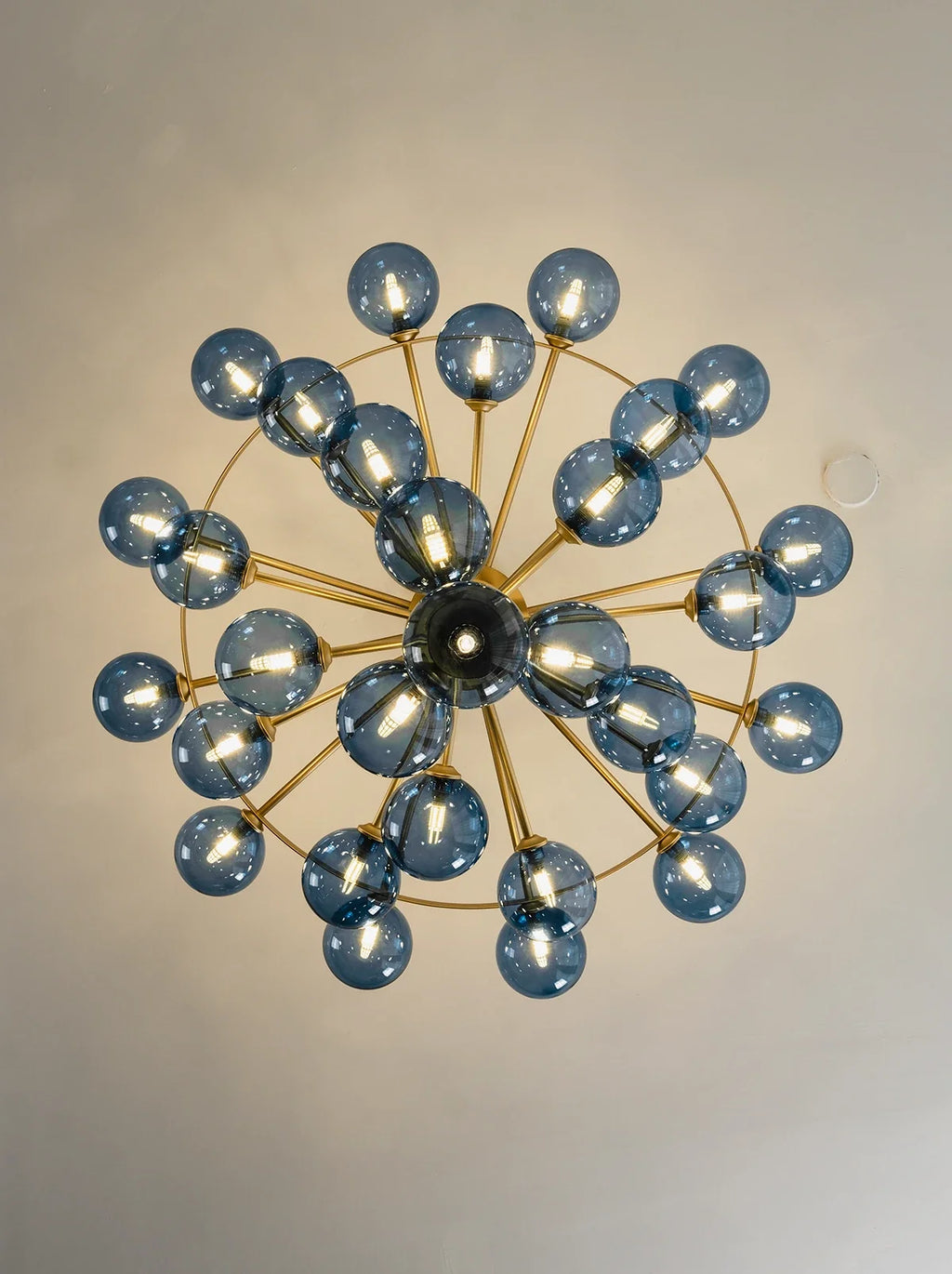 Blue Glass Bubble Globe Tiered Chandelier