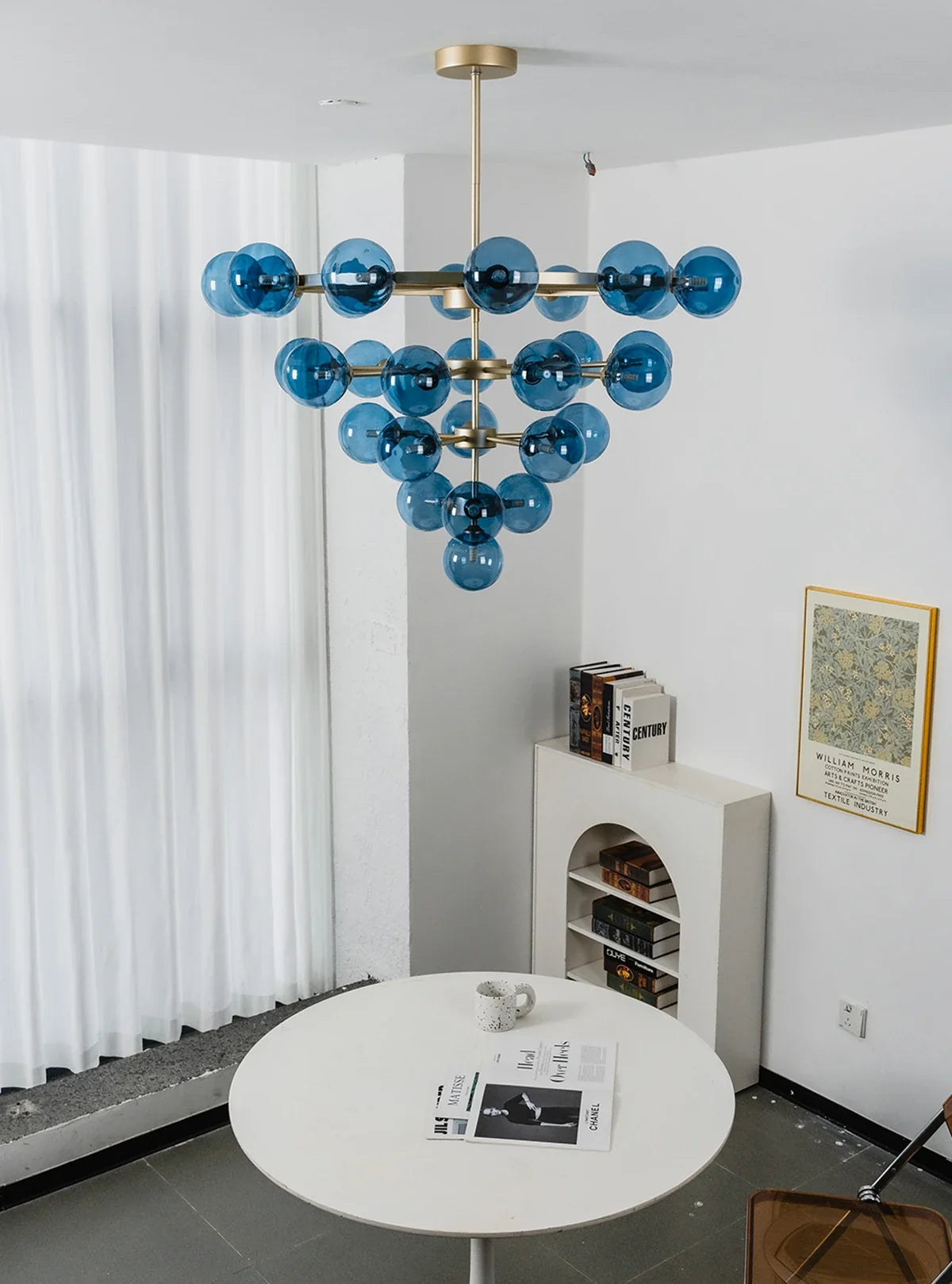 Blue Glass Bubble Globe Tiered Chandelier