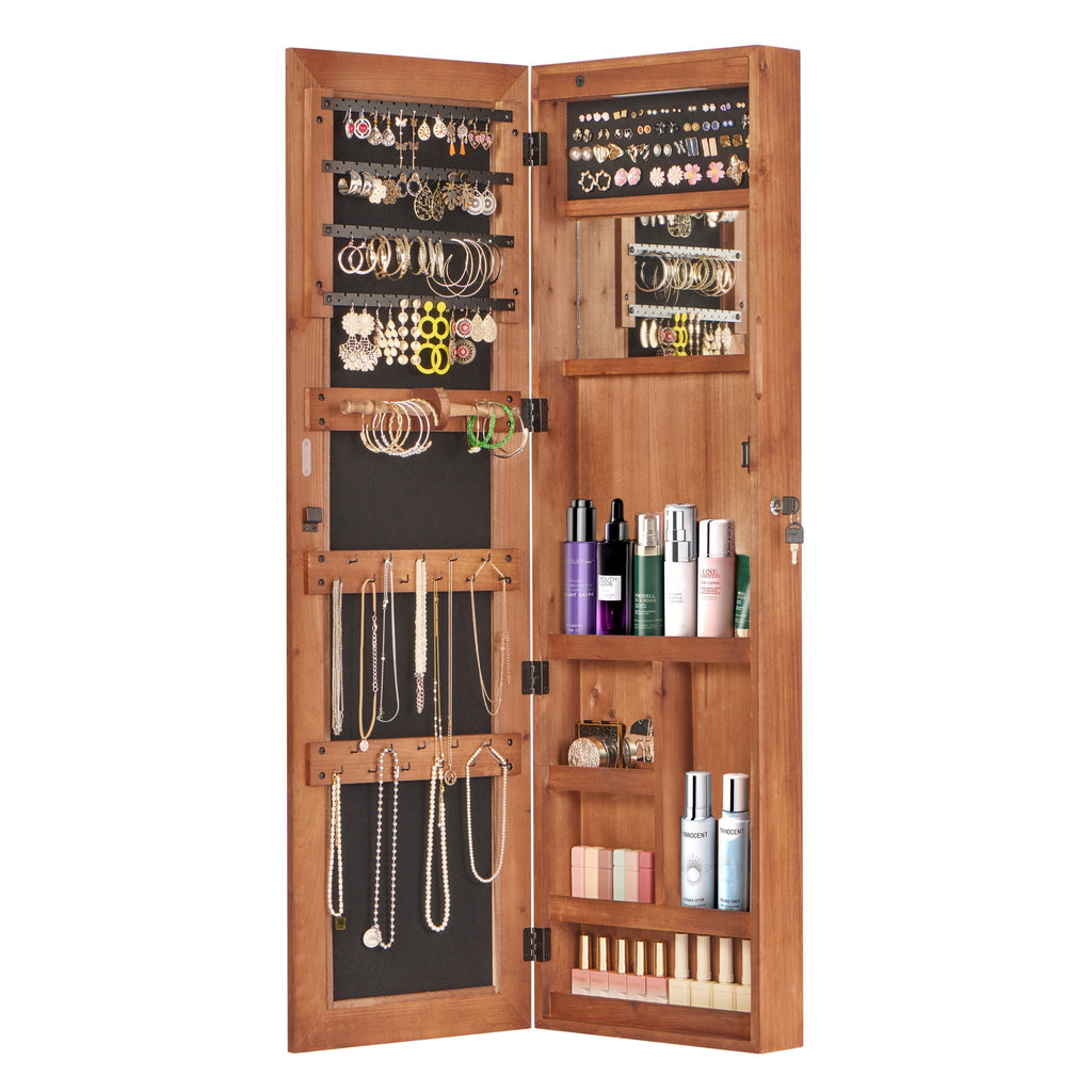 Jewelry Armoire Organizer With Full Length Mirror, Wall Mounted Lockable Cabinet With LED Light