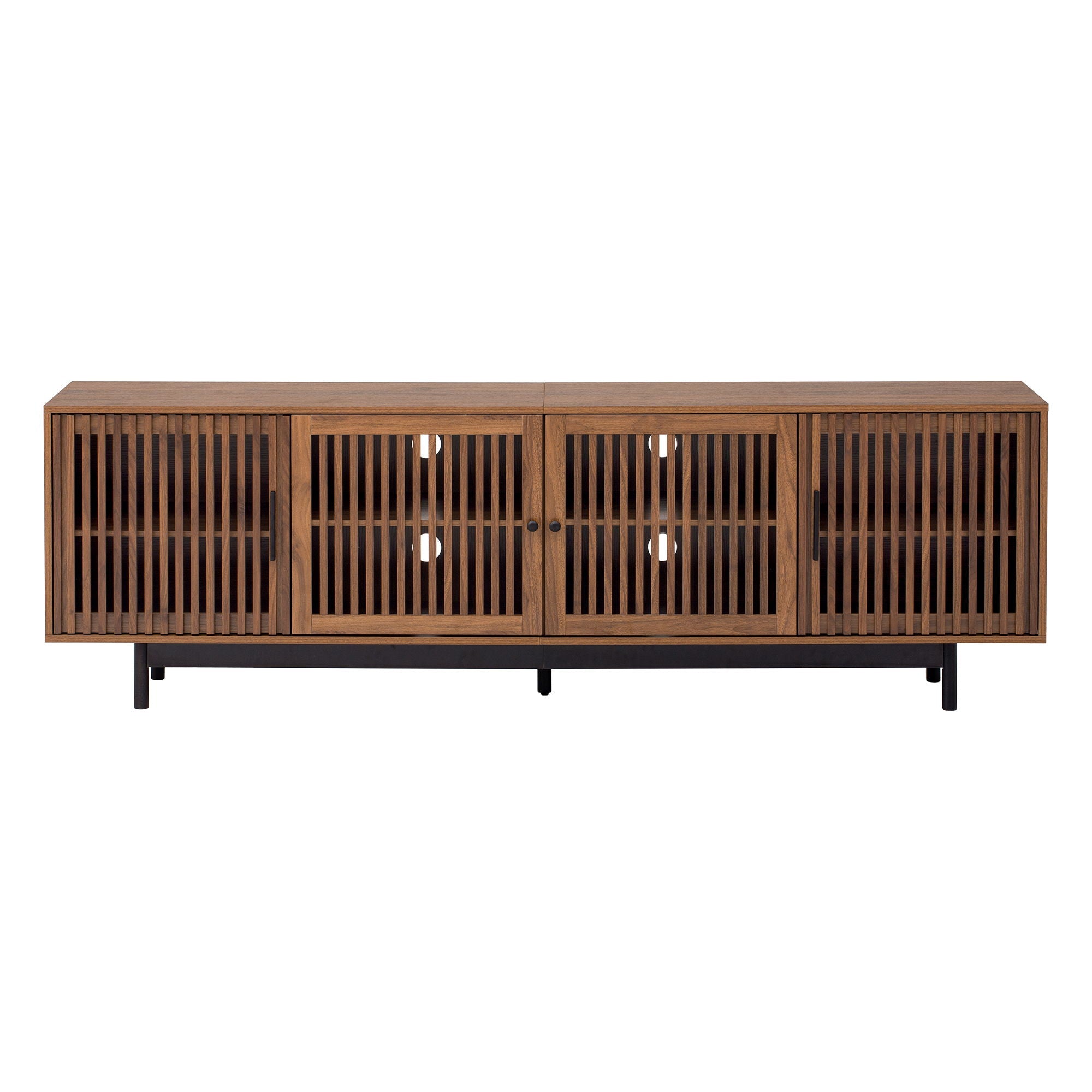 TV Stand For TVs, Entertainment Center With Closed Storage & Cable Management, Soft Closing Hinges - Walnut