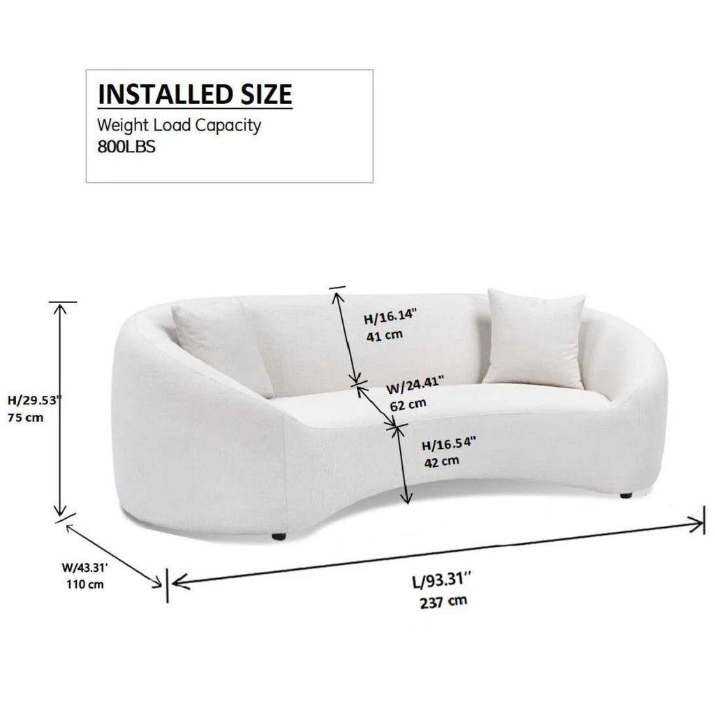 Curved 3 Seater Sofa For Living Room - White