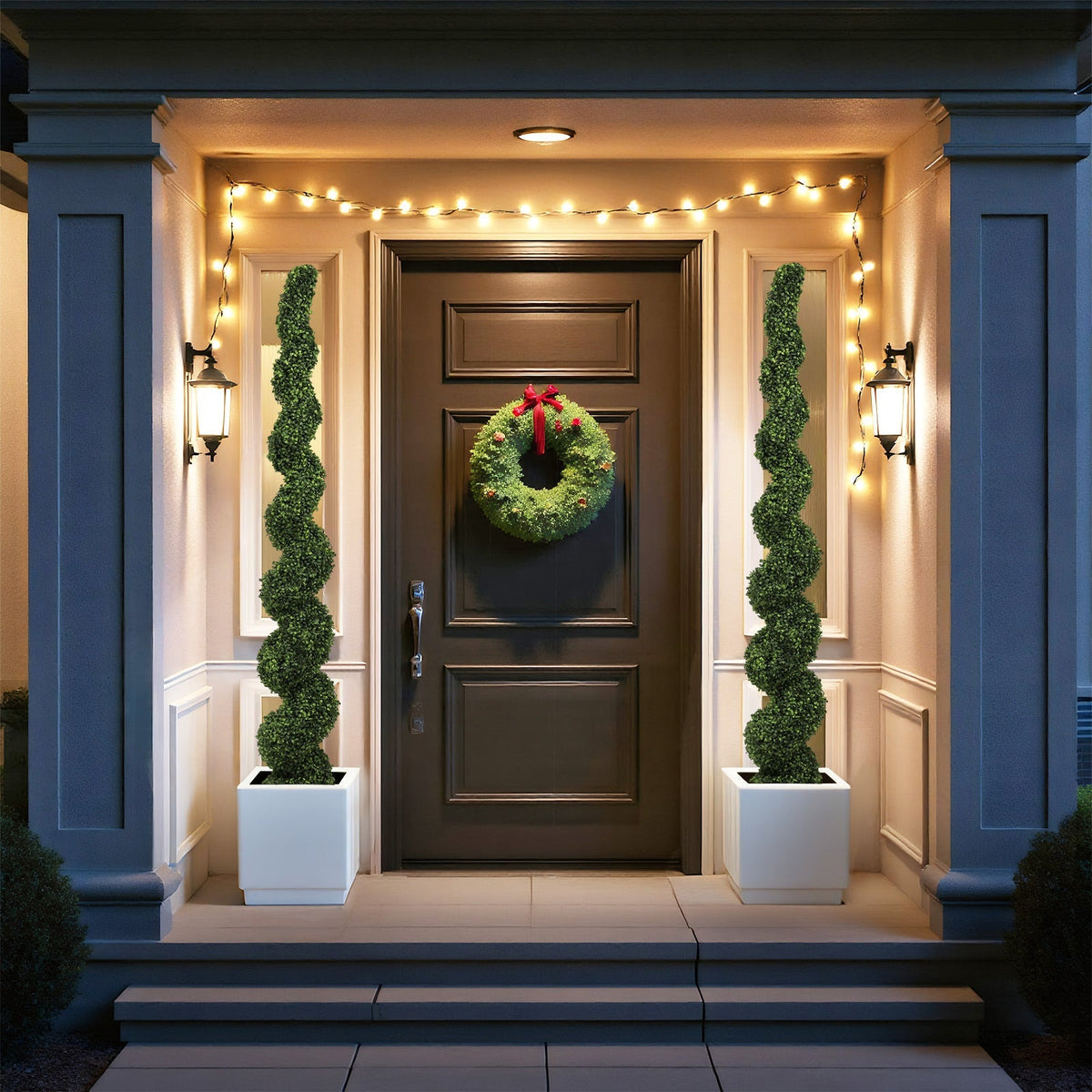 7FT Spiral Topiary Trees Artificial Outdoor Faux Boxwood Plants